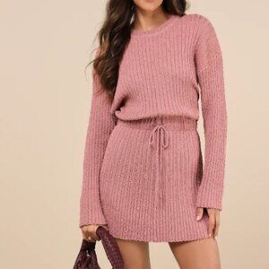 Lulu's Mauve Boucle Knit Sweater Mini Dress New With Tags